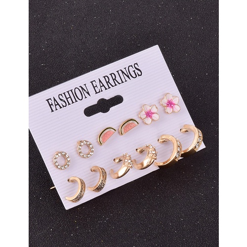 LRC Anting set Fashion Suit Fruit Flower Diamond Alloy Earrings V35415