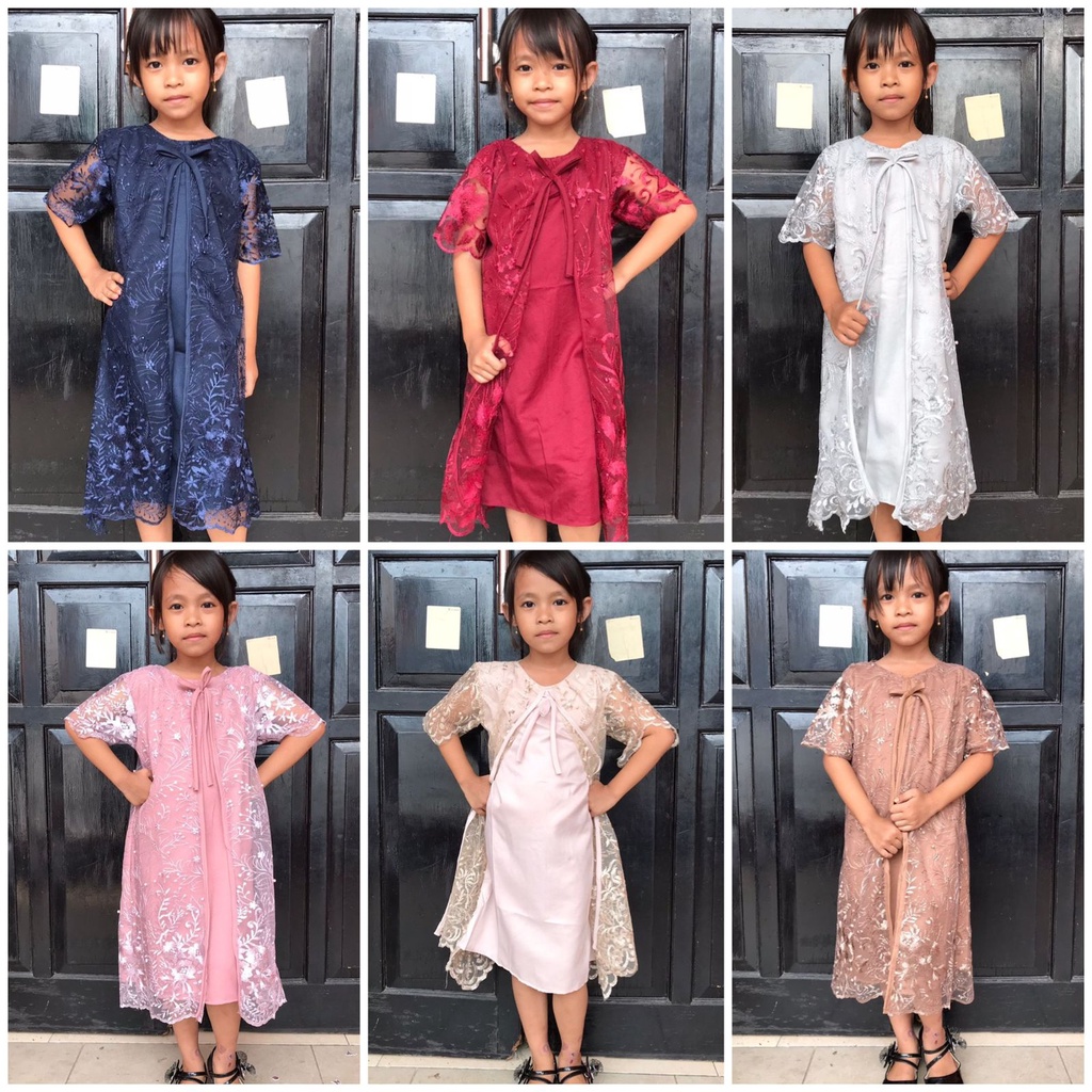 Dress Anak Daisy 6-9th Brokat Tulle Tile Bordir Glitter / Dres Pesta 6 7 8 9th