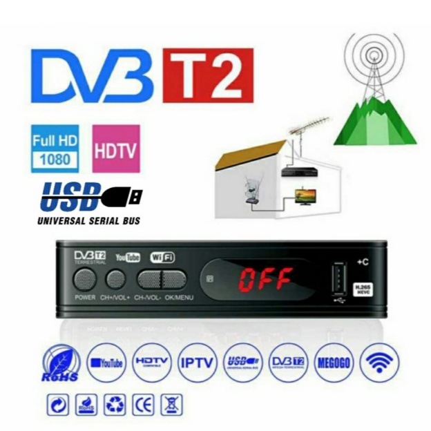 Receiver TV Digital Penangkap TV Digital Satellite TV Tuner Box Receiver 1080P DVB-T2 - DZ084