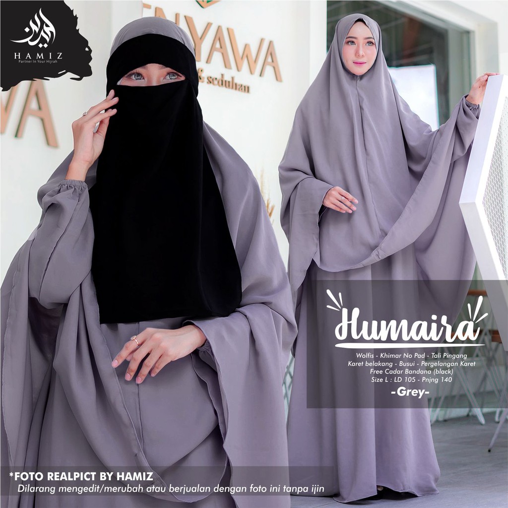 HUMAIRA SYARI gamis syari polos set khimar no pad tidak belah original HAMIZ-grey