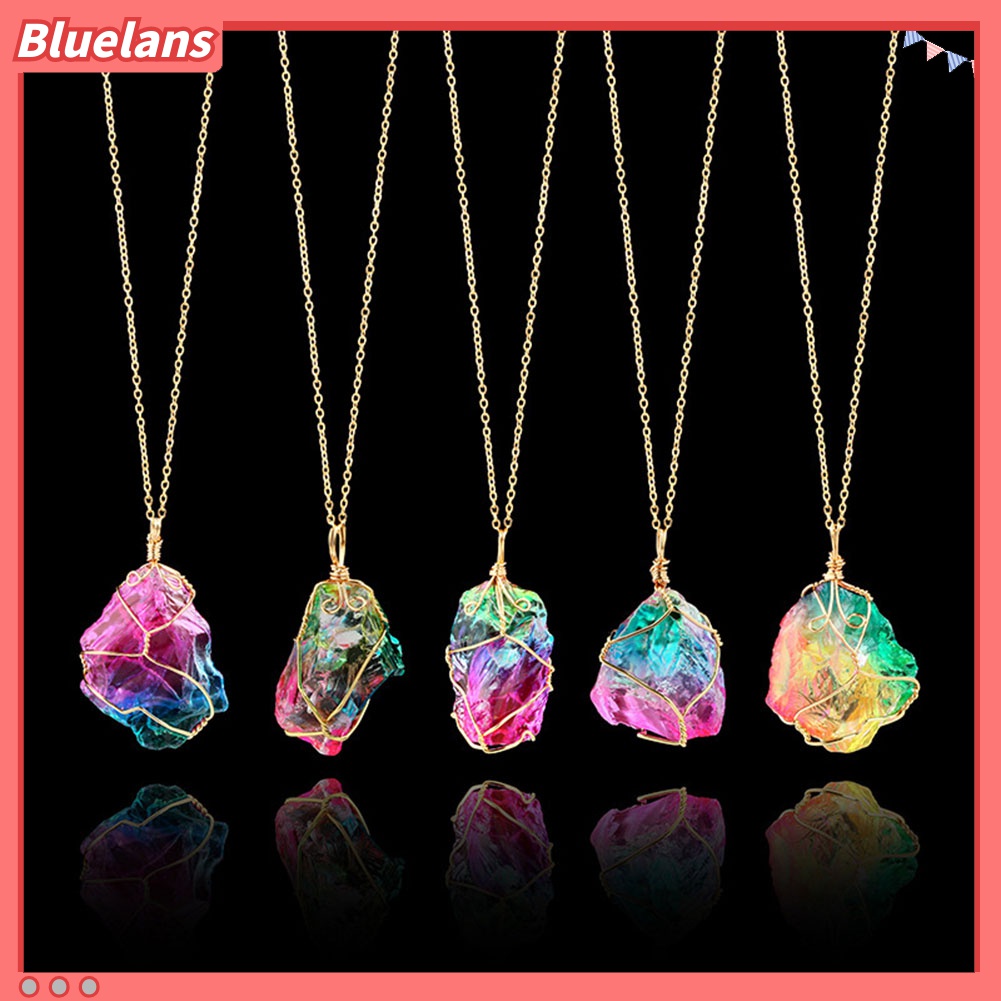 Kalung Rantai Liontin Batu Rock Warna Pelangi Untuk Wanita