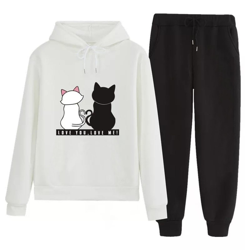 Bess - Setelan Set Jogger Wanita / Setelan Set Hoodie LOVE U LOVE ME