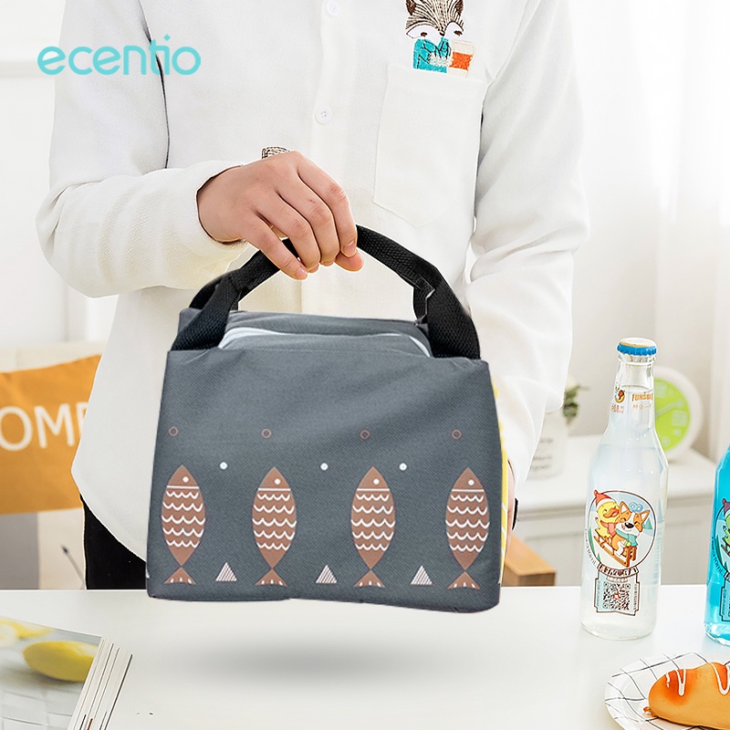 ecentio Tas Bekal tas makanan Pola ikan Oxford cloth Lunch Bag Tas piknik tas kecil totebag