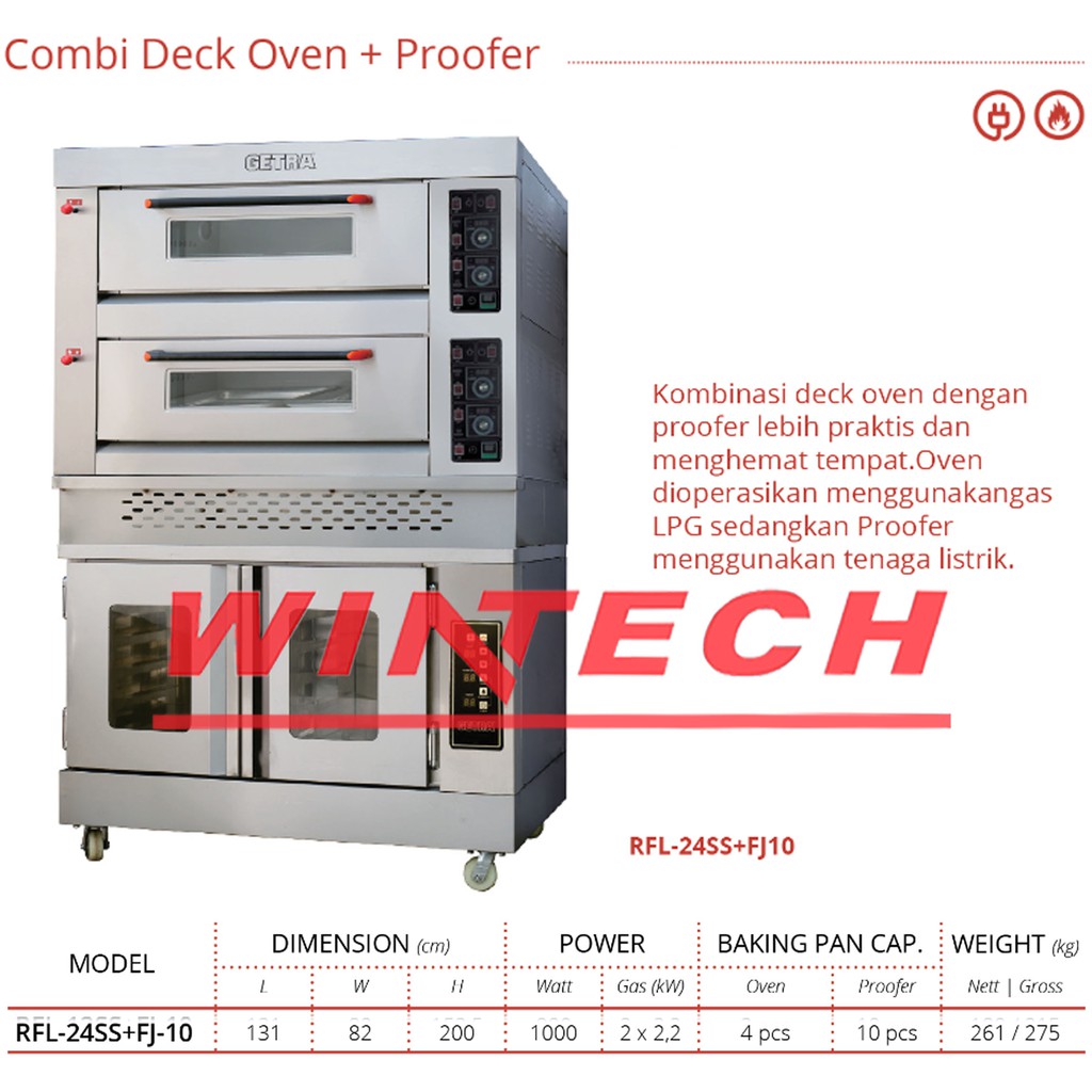 GETRA RFL-24SS-FJ10 COMBI DECK OVEN + PROOFER / OVEN ROTI + PENGEMBANG ROTI - Oven roti Gas