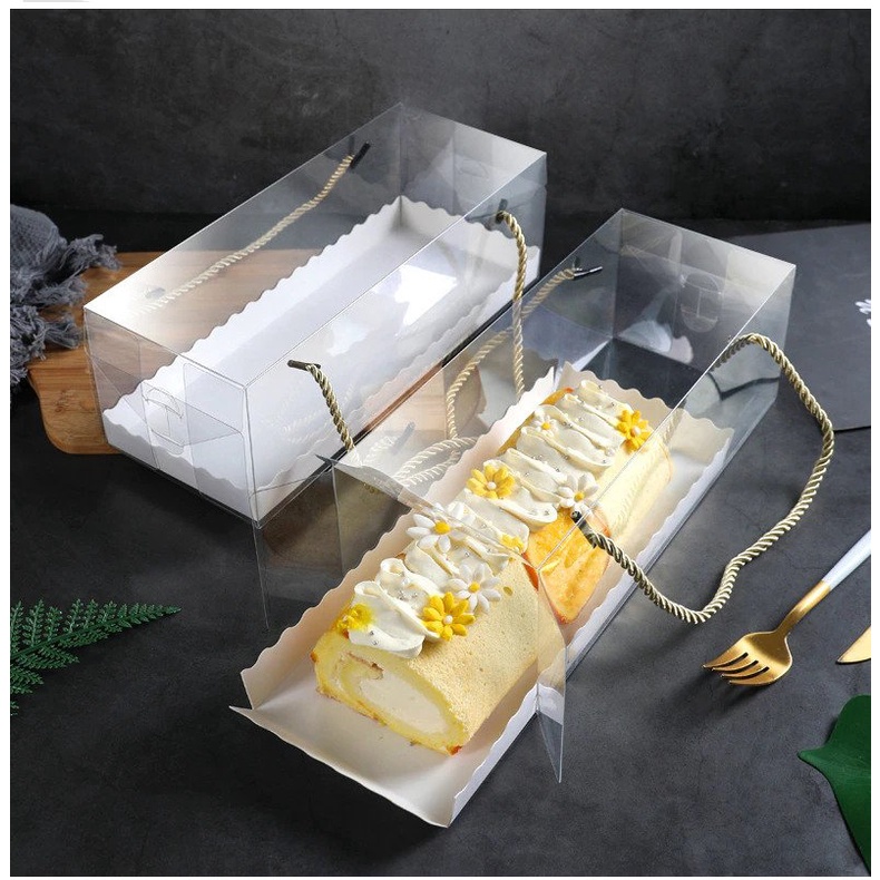 

Box Mika Transparan Persegi/Handle Cake Box Tali brownies Tutup Putih Uk 27,5×11×9,5