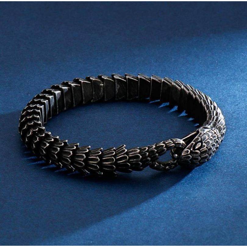 Gelang Bahan Stainless Steel Desain Ular Warna Hitam Gaya Klasik Gothic