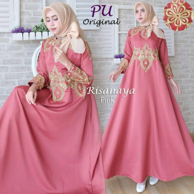 maxi risnaya ori PU - maxi pesta bordir mewah - maxi dress muslim syari cantik