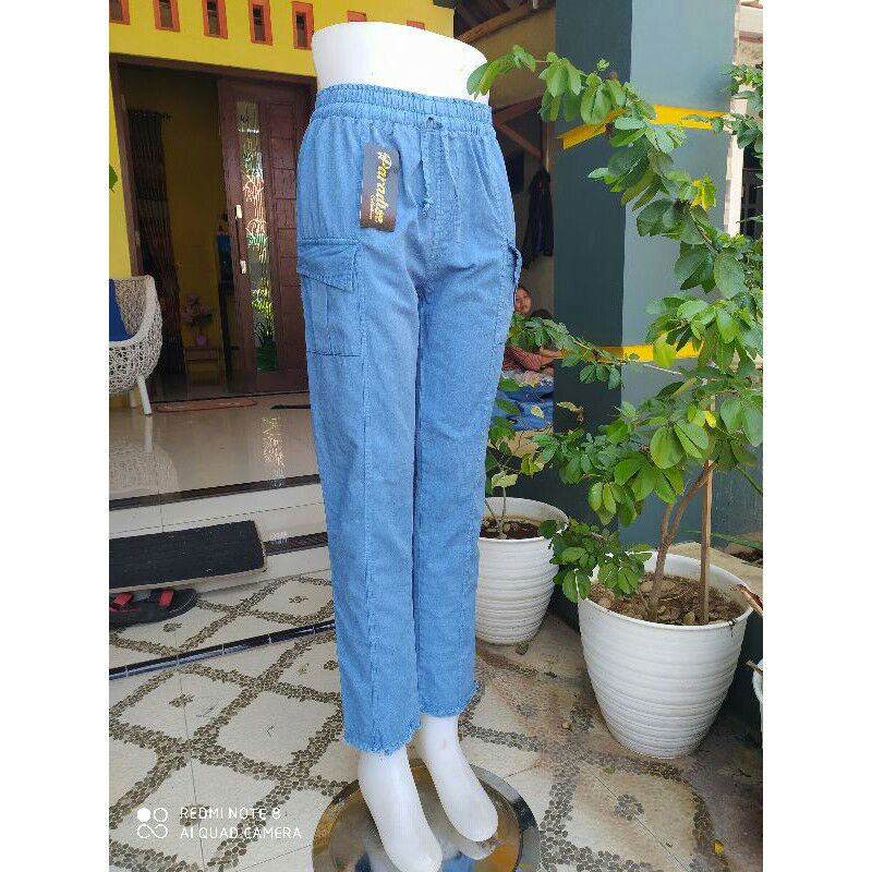 Jeans kulot wanita masa kini - all size - pinggang karet - tali depan - bahan  grey-7