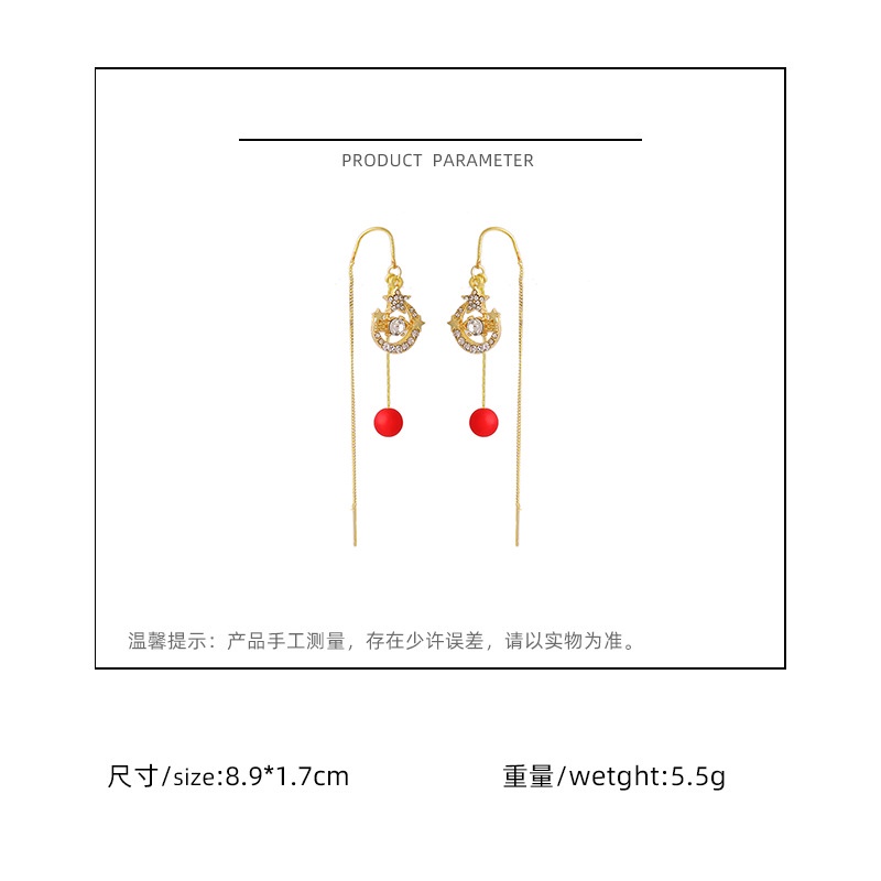 Korea trendi kepribadian fashion red pearl telinga string anting-anting elegan pentagram berlian pan