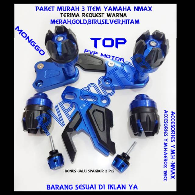 PAKET MURAH 3 ITEM YAMAHA NMAX AEROX 155cc VARIASI,JALU SLIDER KNALPOT,TUTUP KALIPER,JALU AS DEPAN