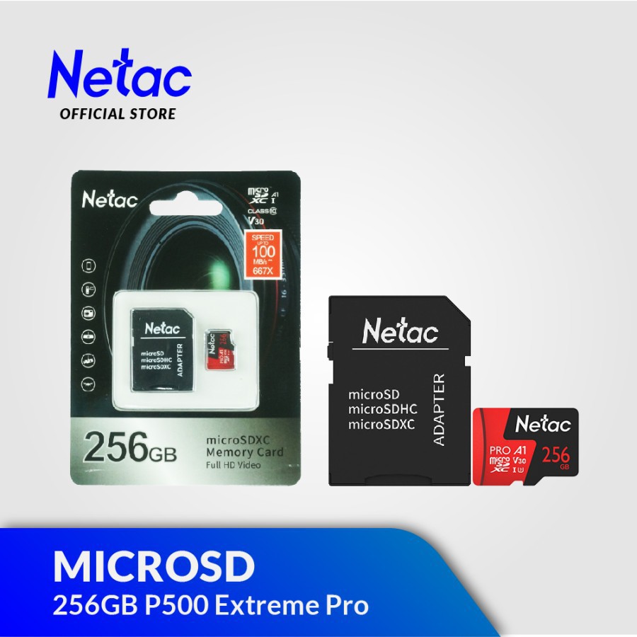 Netac MicroSD 256GB V30 A1 C10 P500 Extreme Pro Read speed 90-100MBs