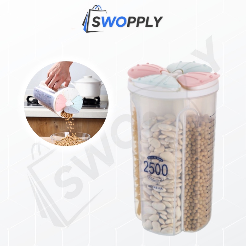 Swopply - HL0225 Food Storage Toples Makanan Wadah Tempat Penyimpanan Cereal Makanan Kering 2500ML 4 SLOT