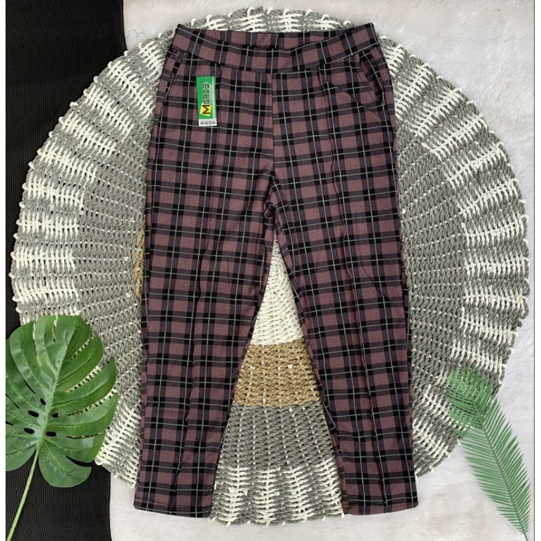 CELANA JUMBO BIG SIZE WANITA CELANA PANJANG KOTAK KOTAK TARTAN PANTS LUNA PANTS CELANA CEWEK BAHAN MELAR