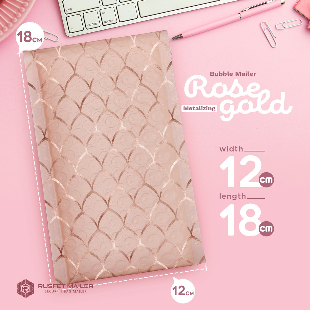 AMPLOP BUBBLE MAILER / BUBBLE PACKING ROSE GOLD SCALEFISH - SECURITY BAG - RUSFET 12X18
