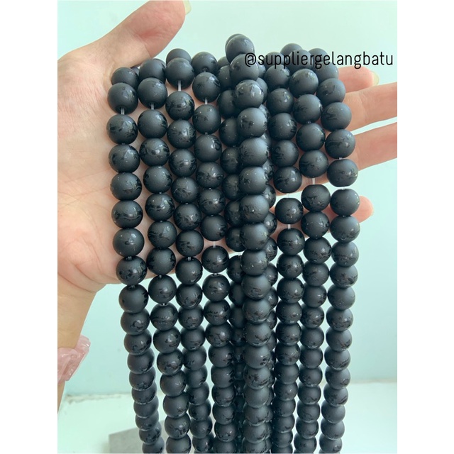 renceng batu hitam naga blackstone doff 12mm dragon bead bahan premium bahan kalung gelang tibet buddha budhhist mantra