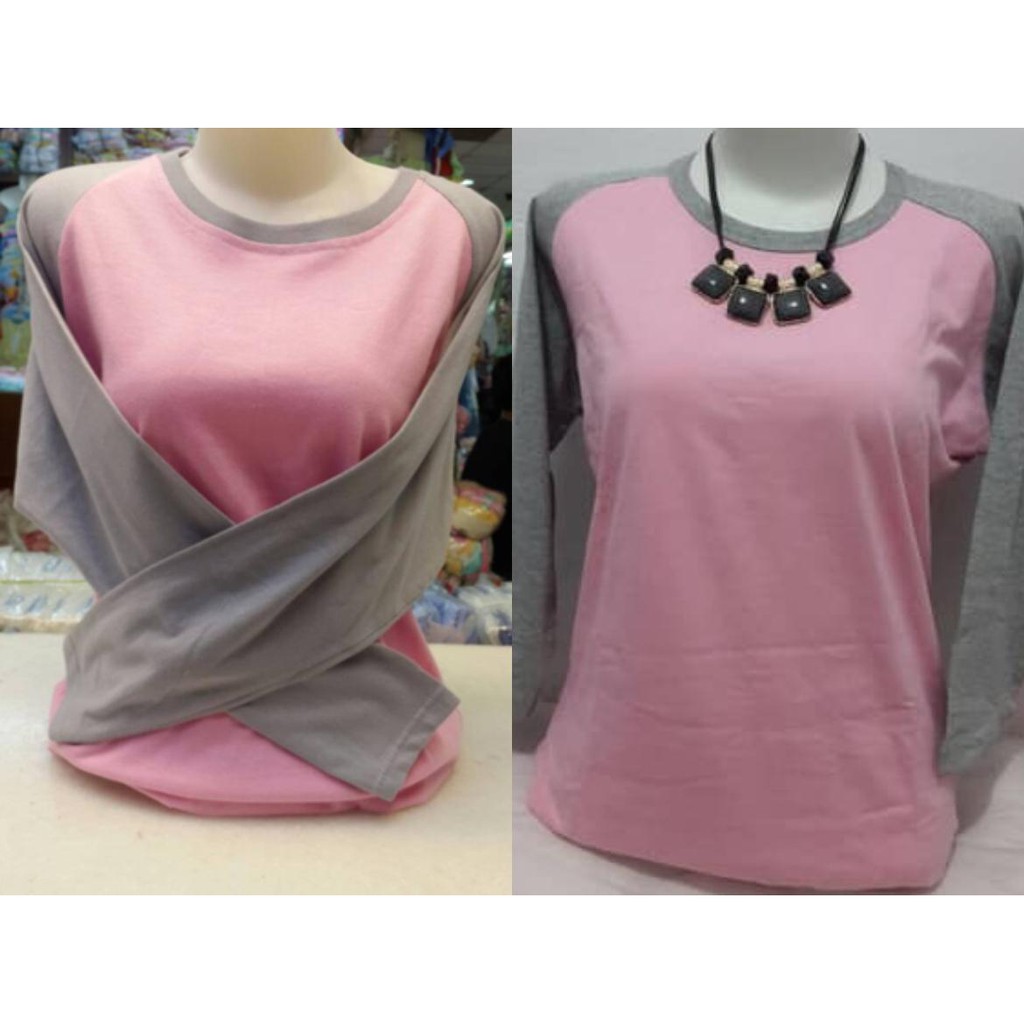 Kaos Reglan Lengan Panjang Warna Pink Lengan Abu Pria Dan Wanita Terlaris