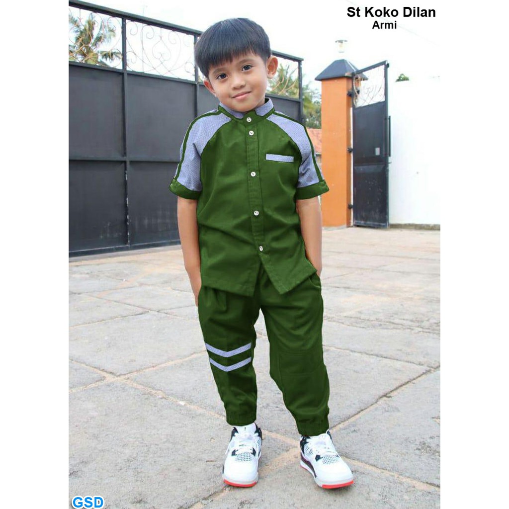 Set Koko dilan/Baju Koko Anak/Baju Gamis Anak Laki-Laki/Baju Dan Celana Joger Anak/Baju Lebaran