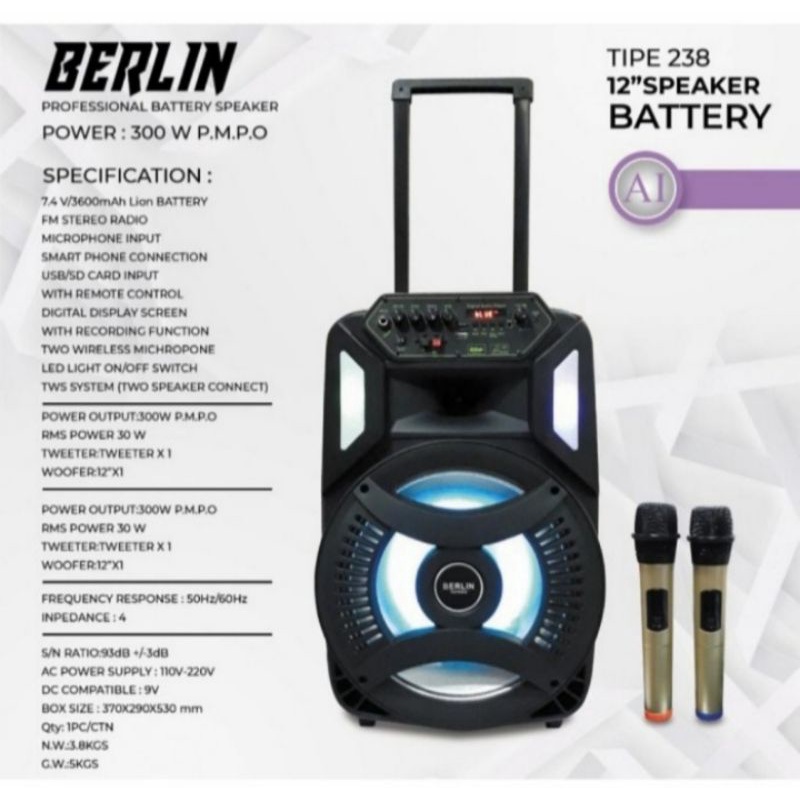 speaker portable bluetooth berlin 12inch / speaker portable berlin 238/ 12inch