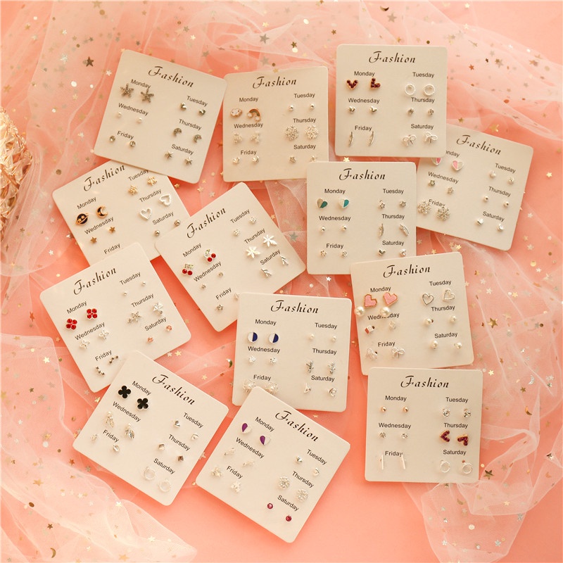 [✅READY STOCK] 6 Pasang anting murah Tusuk Model Mutiara Intan Bentuk Bulat Gaya Korea Untuk fashion Wanita  Penjualan Panas Mode