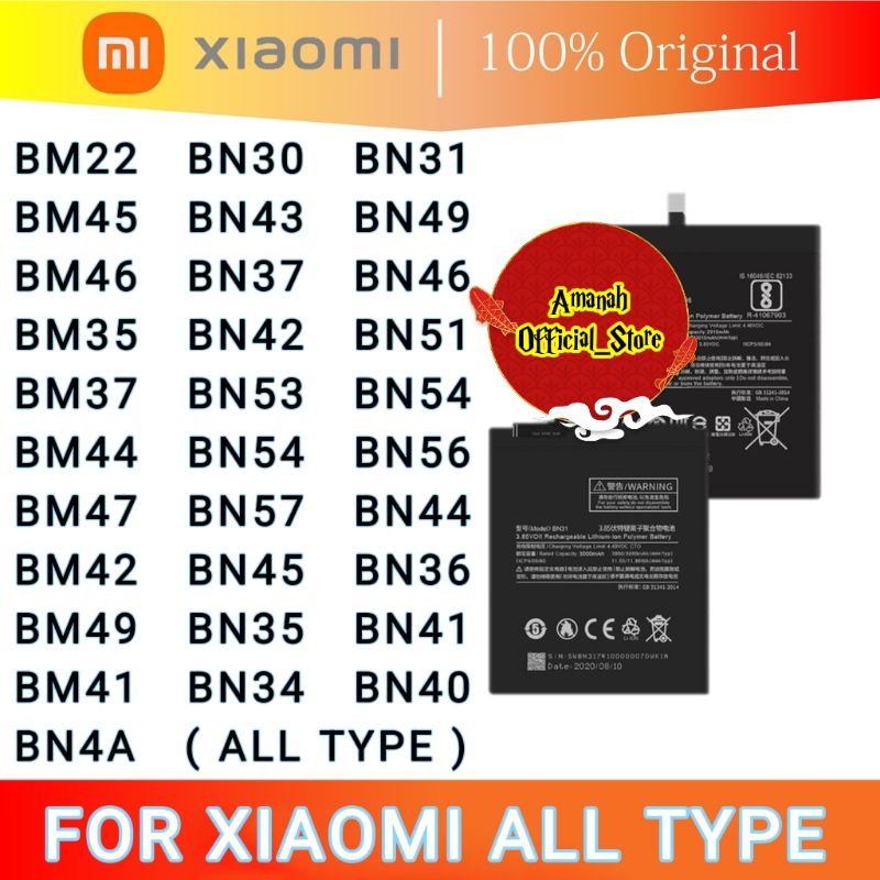 BATERAI XIAOMI REDMI ALL TYPE , SEMUA TIPE BM22 , BM45 , BM46 , BM35 , BM37 , BM34 , BM44 , BM47 , B