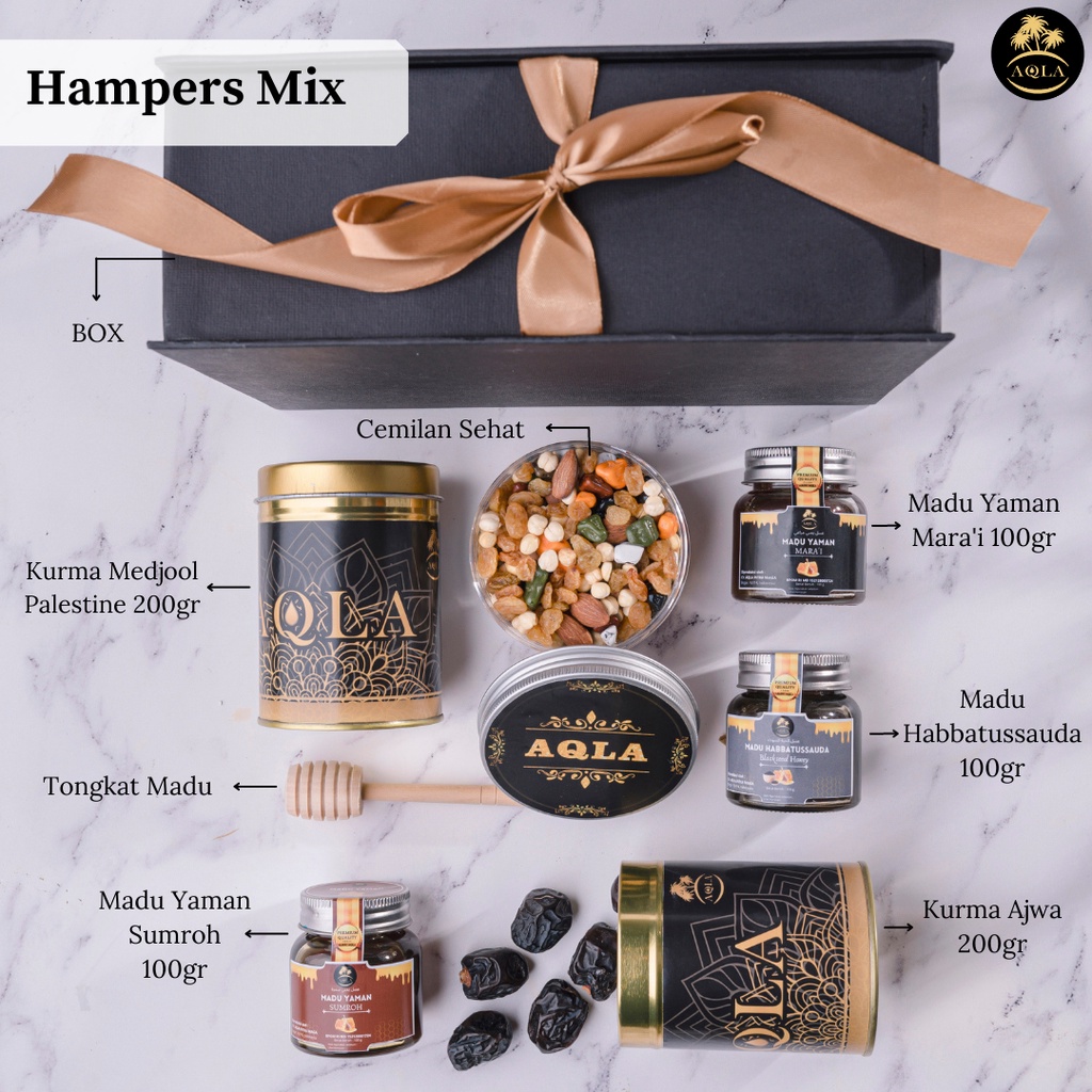 Hampers Lebaran Sehat Madu Yaman Kurma Ajwa Cemilan Sehat  / Parsel Lebaran / Parcel Idul Adha