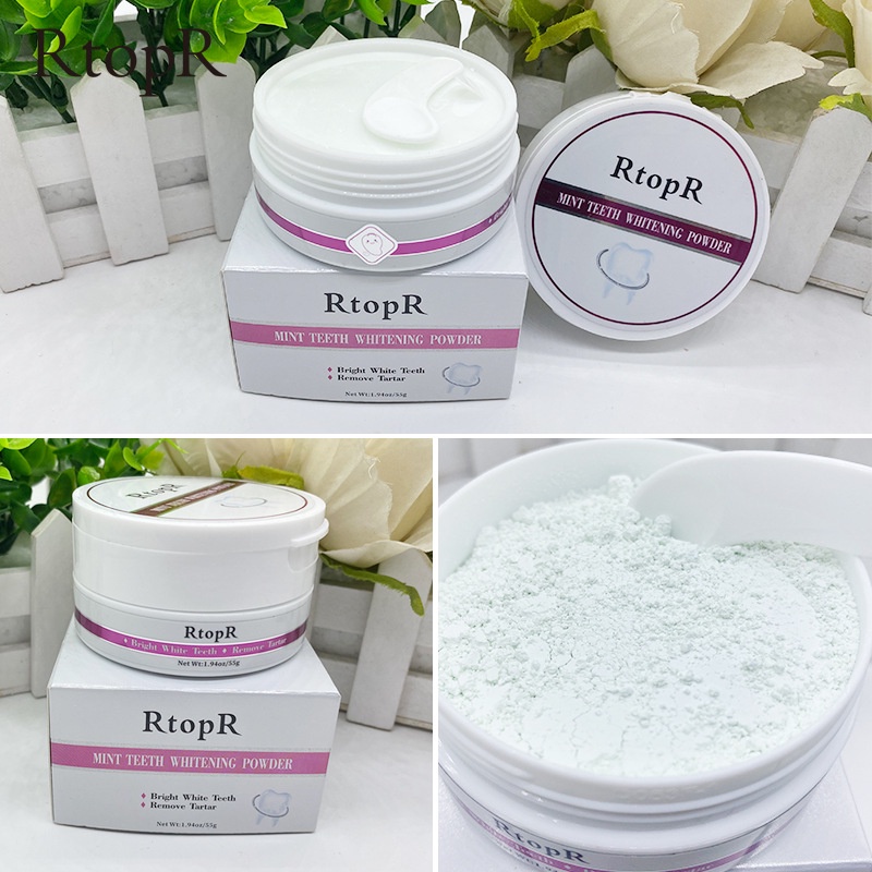 Rtopr MINT TOOTH POWDER Bubuk Pemutih Gigi Alami Esensi Mutiara Kebersihan Mulut untuk Menghilangkan Noda Plak 55G