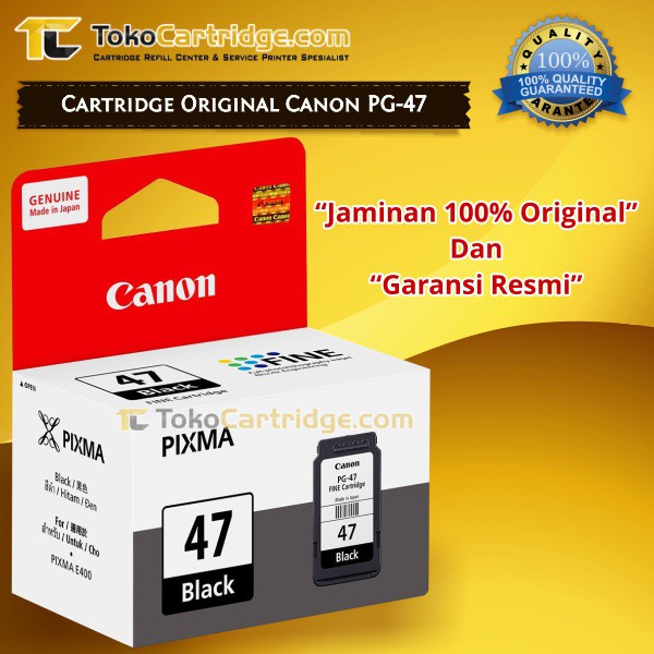 Cartridge Tinta Canon PG47 Black ORIGINAL Catridge PG 47 Tinta Katrid PG-47 Printer E400 E410 E417 E460 Ori 100% Datascript Warna Hitam