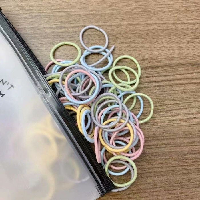 DC - 100PCS IKAT KARET RAMBUT ELASTIS WARNA POLOS GAYA KOREA UNTUK ANAK &amp; WANITA