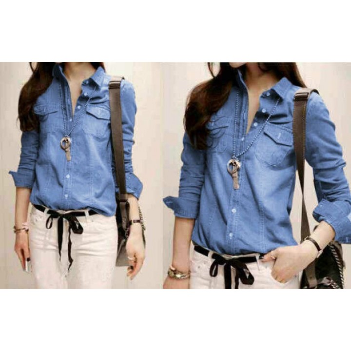 Baju Atasan Wanita Kemeja Wanita Kemeja Lollie Biru Muda Tasm.7 CB