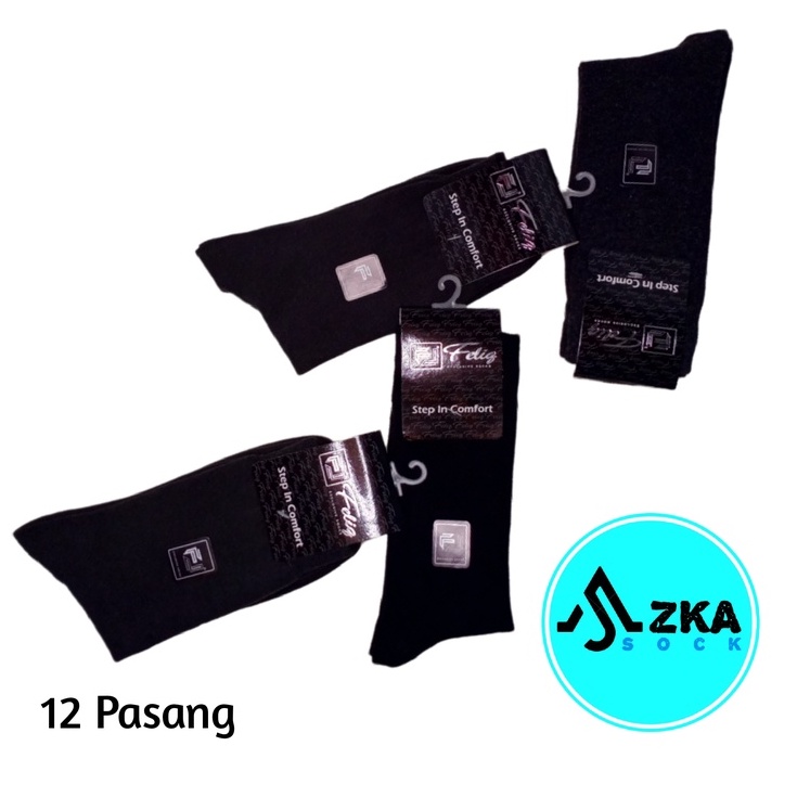 (12 Pasang) Feliq, Kaos Kaki Kantor Polos Panjang, All size Dewasa Unisex Bely Komputer