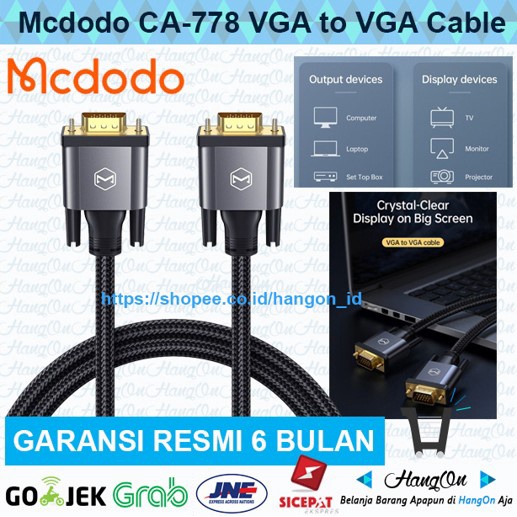 Mcdodo Kabel VGA To VGA 1080p PC / Proyektor / TV HD Audio CA-778