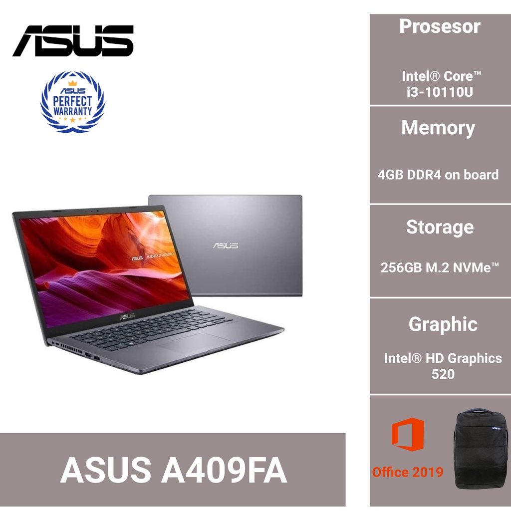 ASUS A409FA I3 10110U 4GB 256SSD FHD WIN10+OHS