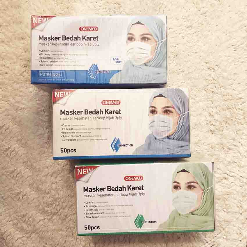 ONEMED HIJAB / EARLOOP HIJAB MASKER   (1 BOX isi 50pcs)