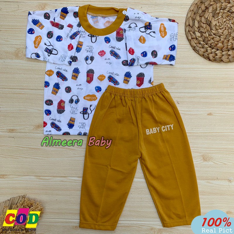 Setelan Baju Bayi Lengan Panjang Kancing Bahu Laki Laki Perempuan Rekomendasi Usia 3-12 Bulan