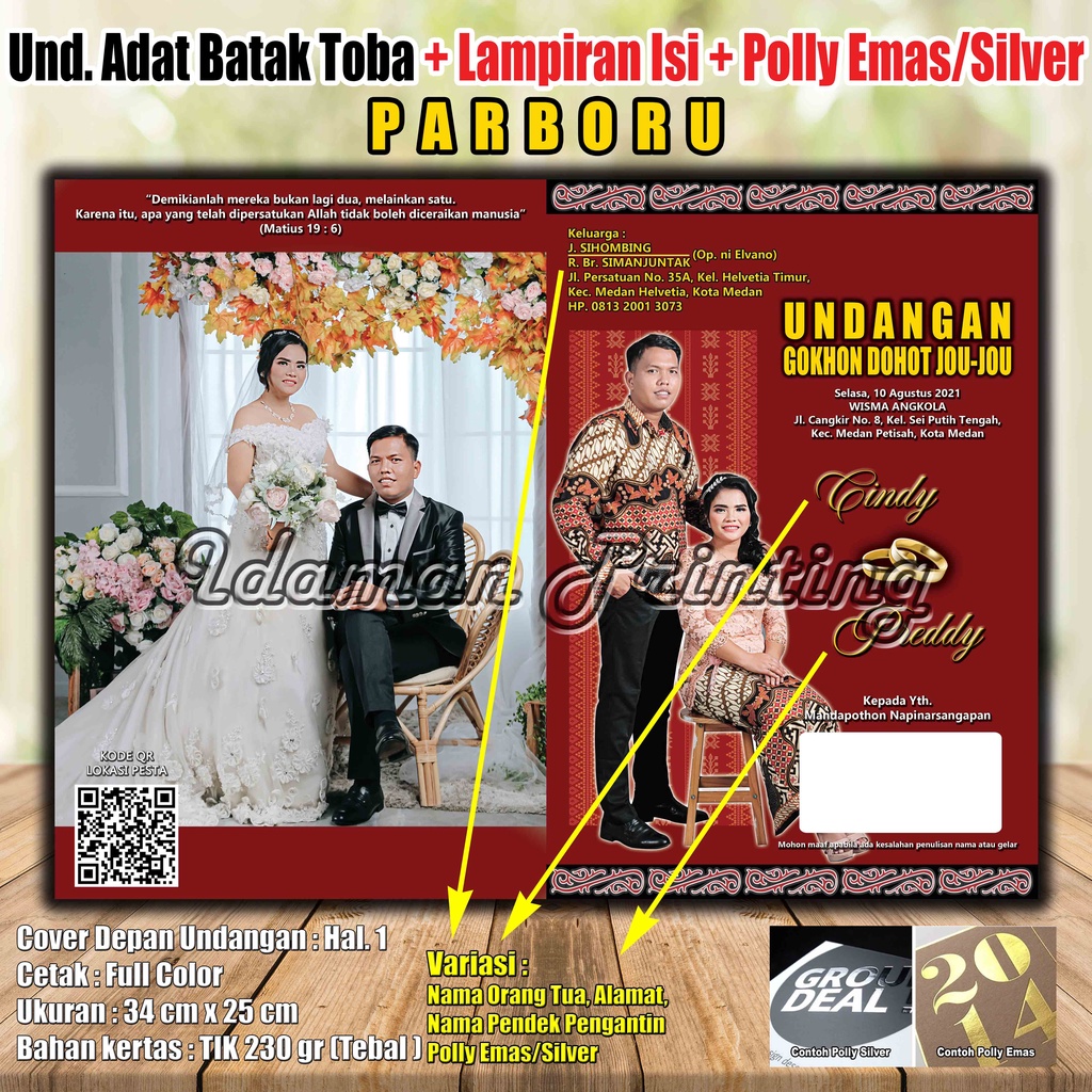 Undangan Adat Batak Toba Parboru + Lampiran Isi + Polly Emas/Silver