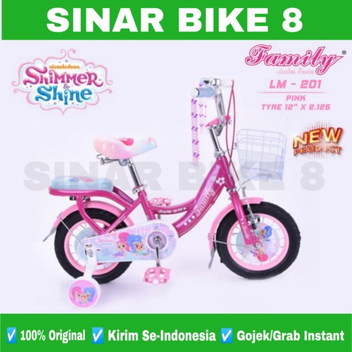 Sepeda Anak Perempuan FAMILY SHIMMER &amp; SHINE Ukuran 12 Inch dan 16 Inch Keranjang