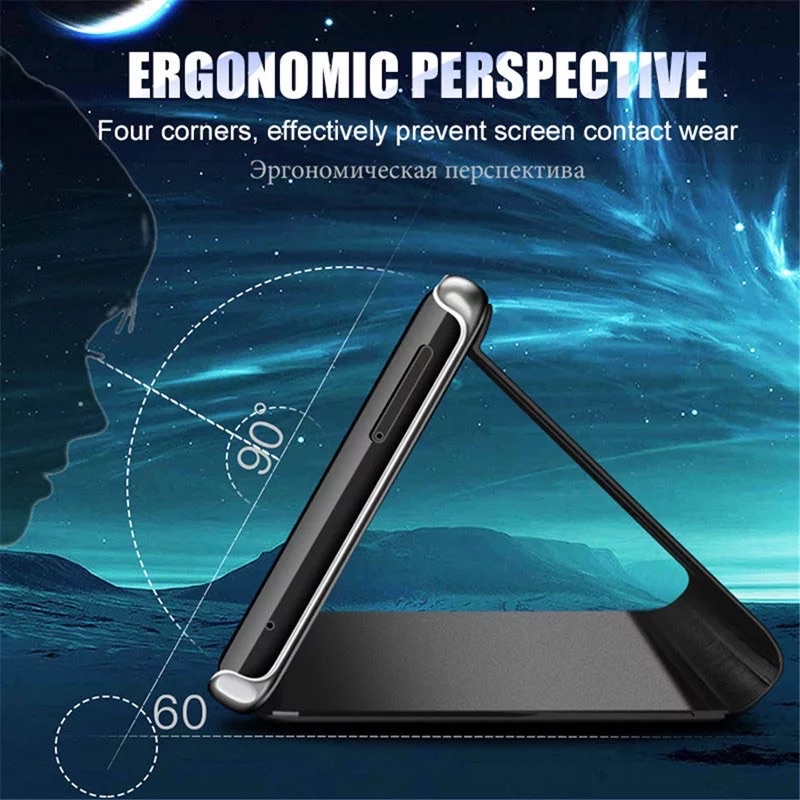 VIVO T1 Y75 5G Y51A Y51 2020 Y53 Y71 Y81 Y83 Y91 Y91C Y93 Y95 Y1S Flip Cover Clear View Case Mirror Standing
