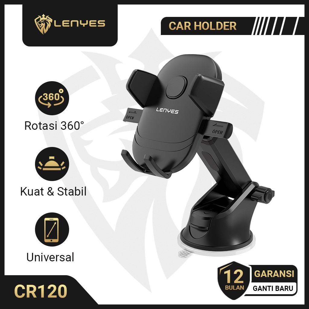 LENYES CR120 Car Phone Holder Untuk Dashboard atau Kaca Mobil Kuat Kokoh Original