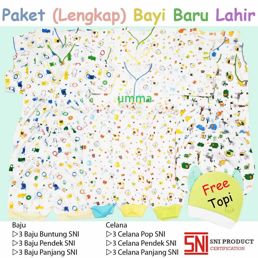 1 Lusin Paket Newborn SNI Premium Perlengkapan Baju Bayi Baru Lahir Baju Celana Bedong Popok Gurita Topi Gift Set Kado Hadiah Setelan Anak Lengkap-Paket 4 SNI 18pcs