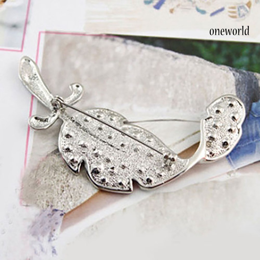 OW@ Women Fashion Leaf Silver Tone Rhinestone Wedding Gift Brooch Pin