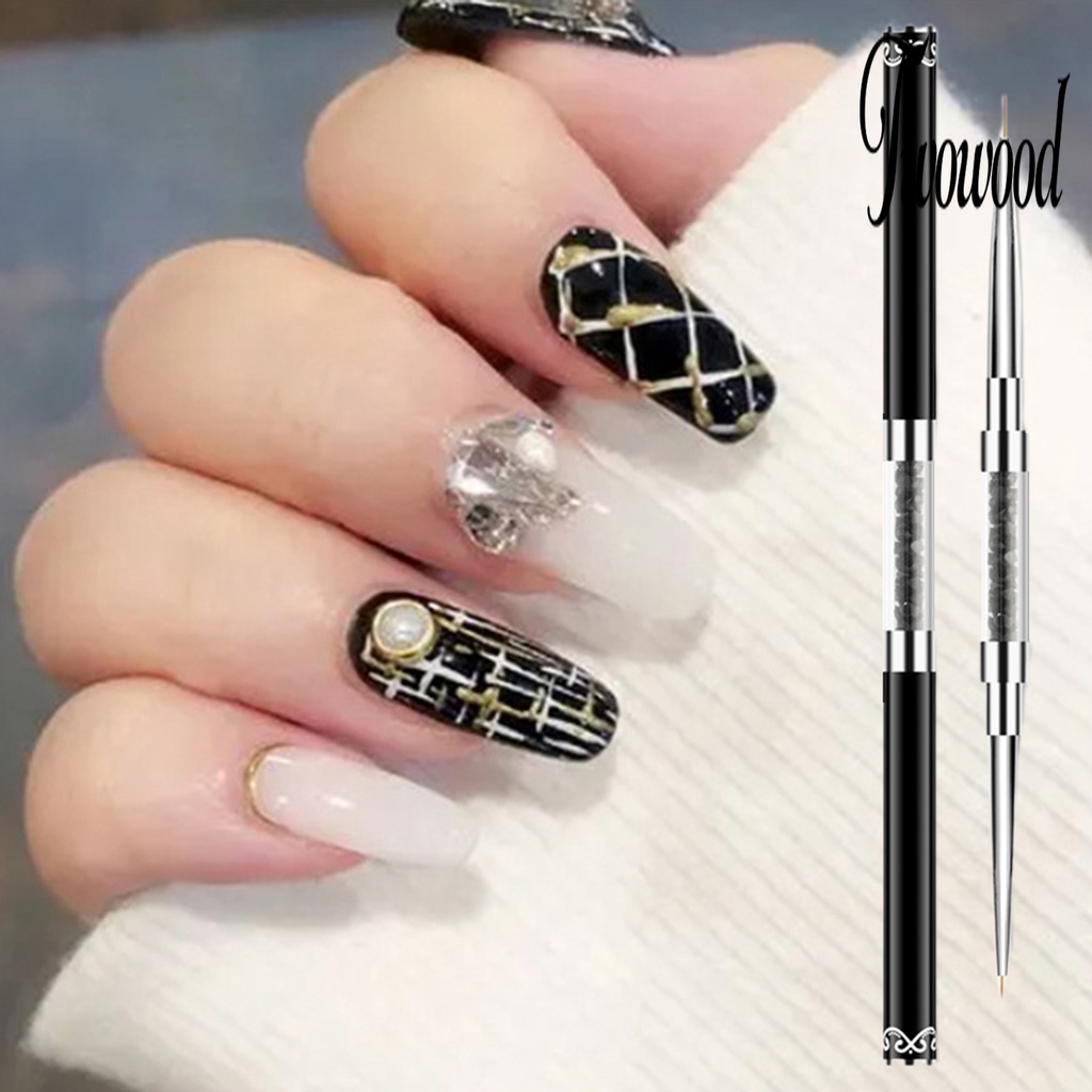 Brush Pen Nail Art UV Gel Ukuran 9mm 11mm Gagang Berlian Imitasi Kepala Ganda Untuk Manicure