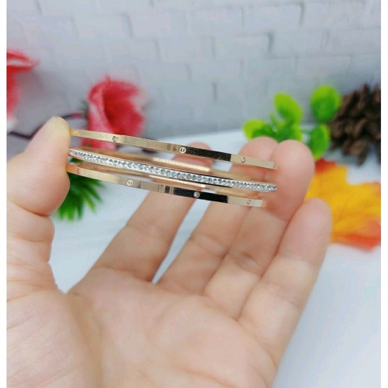 Gelang tangan titanium / gelang permata set 3 pcs