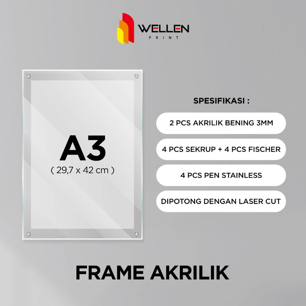 WELLEN PRINT - Frame Akrilik / Bingkai Pigura Dinding / Wall Poster Display Acrylic Size A3
