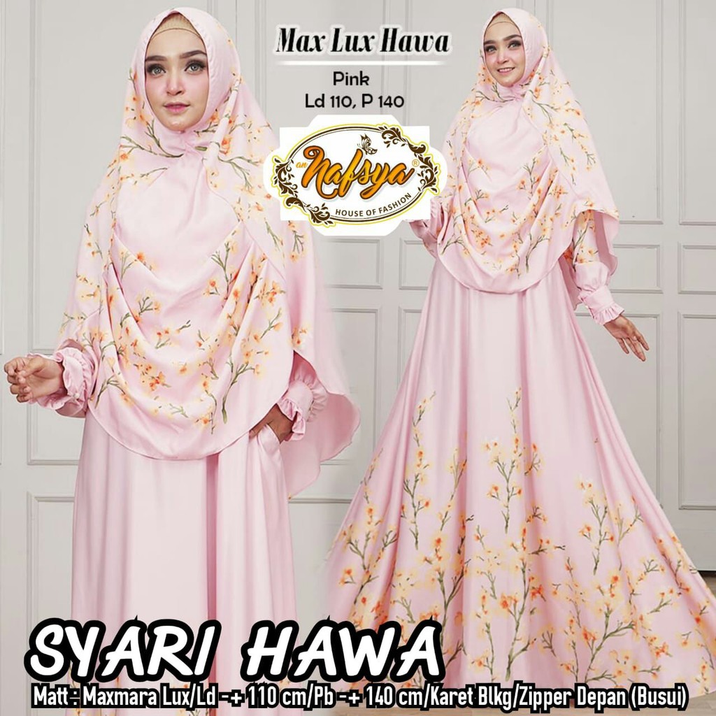 HIJABBSTORY HAWA Smt Gamis Syari Motif Peach Allsize Murah Busui Motif Seragam Cantik Asli Original 
