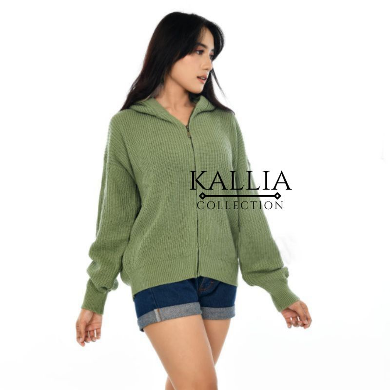 Zipper Hoodie Jaket Rajut Wanita Resleting