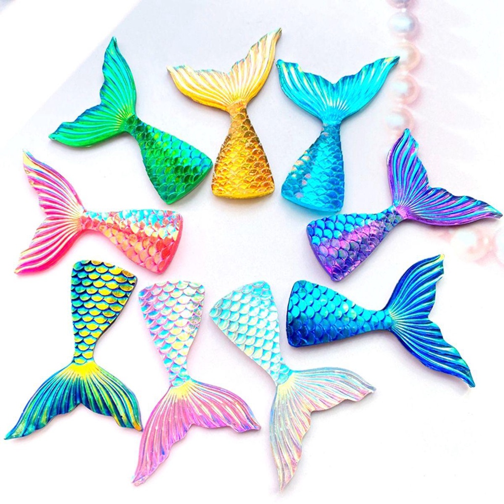 Lanfy Flat Back DIY Scrapbook Aksesoris Resin Mermaid Shiny Hiasan