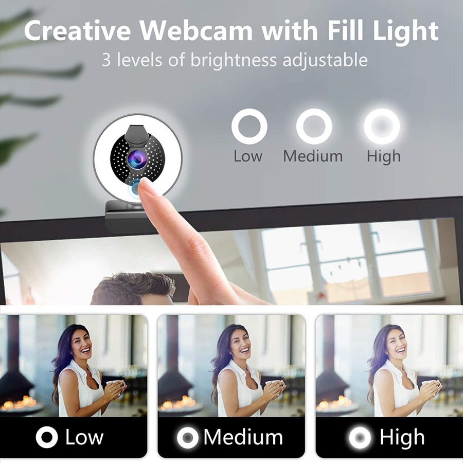 Webcam Camera Full HD 2K Auto Focus Camera USB Ring Light Matrix B12