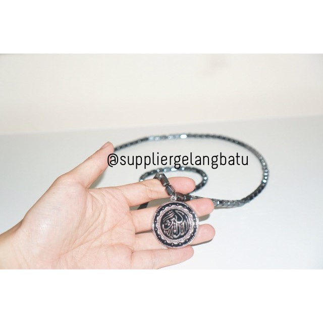 PROMO Kalung Ginsamyong Arab ALLAHU AKBAR TAKBIR Silver magnet KOREA azhikra tormaline bonus gelang