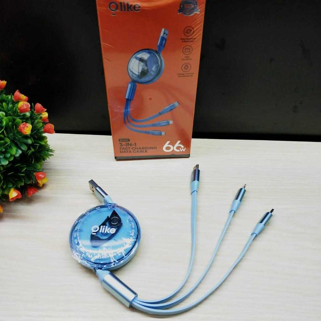 Kabel Data 3in1 Olike D104 66W Fast Charging 5V 3A Original Garansi Resmi