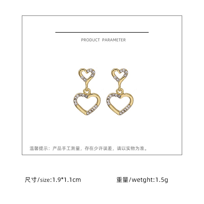 Korea anting-anting bentuk hati dengan Diamond light luxury 925 perak anting-anting anting-anting in